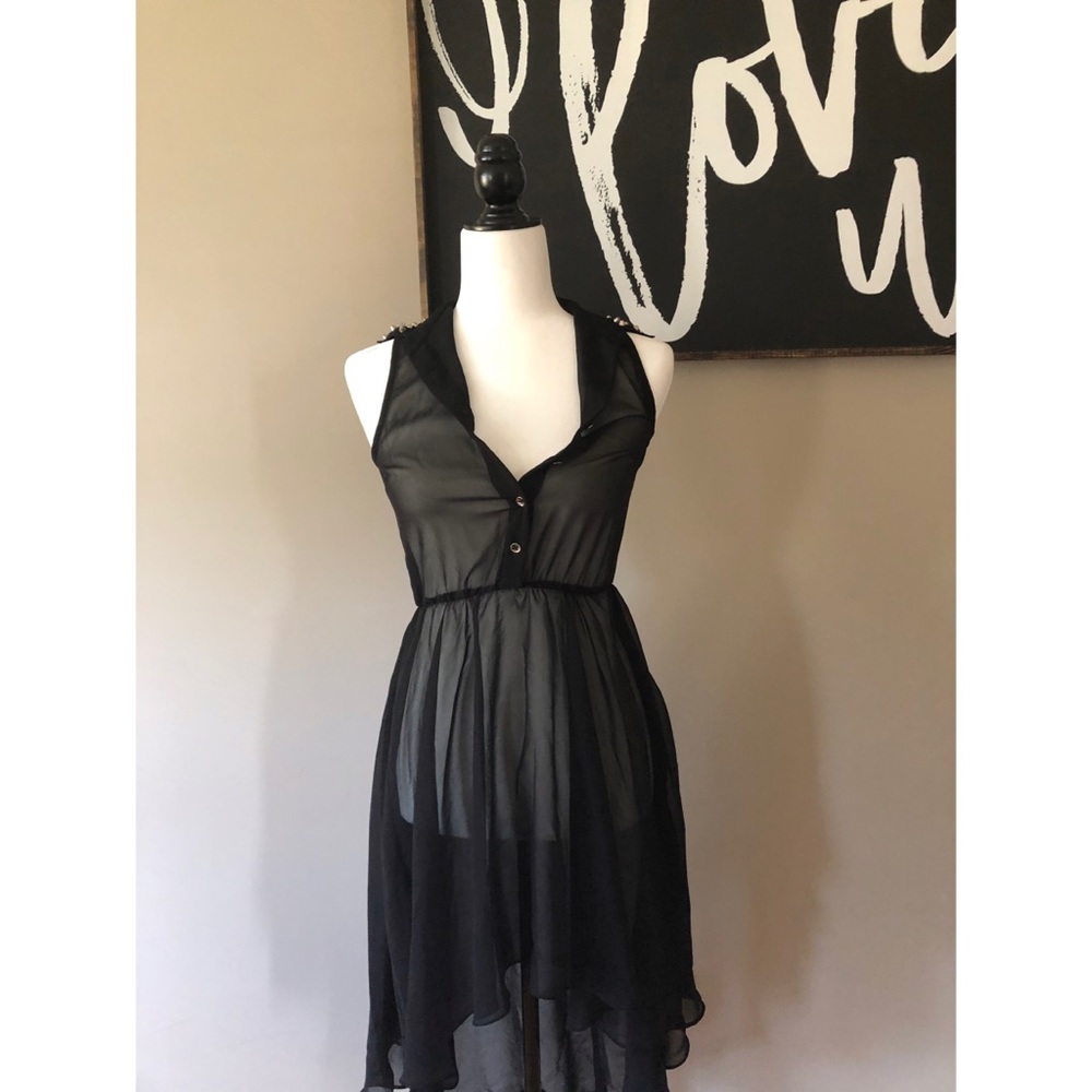 DEX high low sheer dress with studded collar - Picture 2 of 9